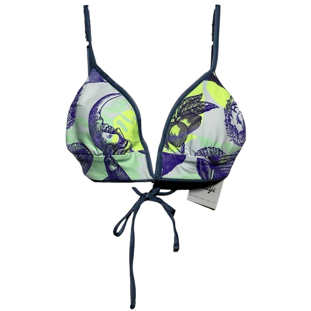 Maaji Triangle Bikini Top Adjustable Strap Tie Back Padded Tropical Blue M NWT